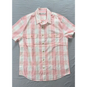 Lucky Brand Classic Fit Short Sleeve Button Front Sport Shirt. Pink Plaid, M.